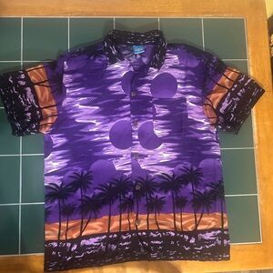 Surface XL Beach Graphic Print Shirt Purple Black Orange Button-Up Short Sleeve